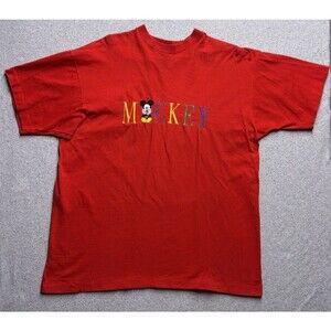Vtg 90s Mickey & Co Disney T-Shirt Red Embroidered Made in USA One Size (Large)